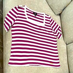 Jones New York ladies large violet White stripped Tee